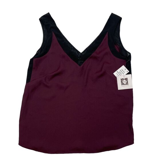 NWT Anne Klein Burgundy Chiffon Tank Top Blouse Sheer Edges V-Neck Size 6 $49 - Picture 1 of 6